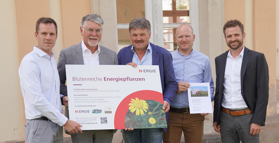 Ziehen ein positives Fazit zum Projekt (v.li.): Markus Heinz (Direktor der Landwirtschaftlichen Lehranstalten Triesdorf), Rainer Kleedörfer (Leiter Unternehmensentwicklung bei der N-ERGIE), Norbert Bleisteiner (Leiter des Fachzentrums für Energie und Landtechnik Triesdorf), Michael Köhnlein (Fachzentrum für Energie und Landtechnik Triesdorf), Christian Gehret (Unternehmensentwicklung N-ERGIE)